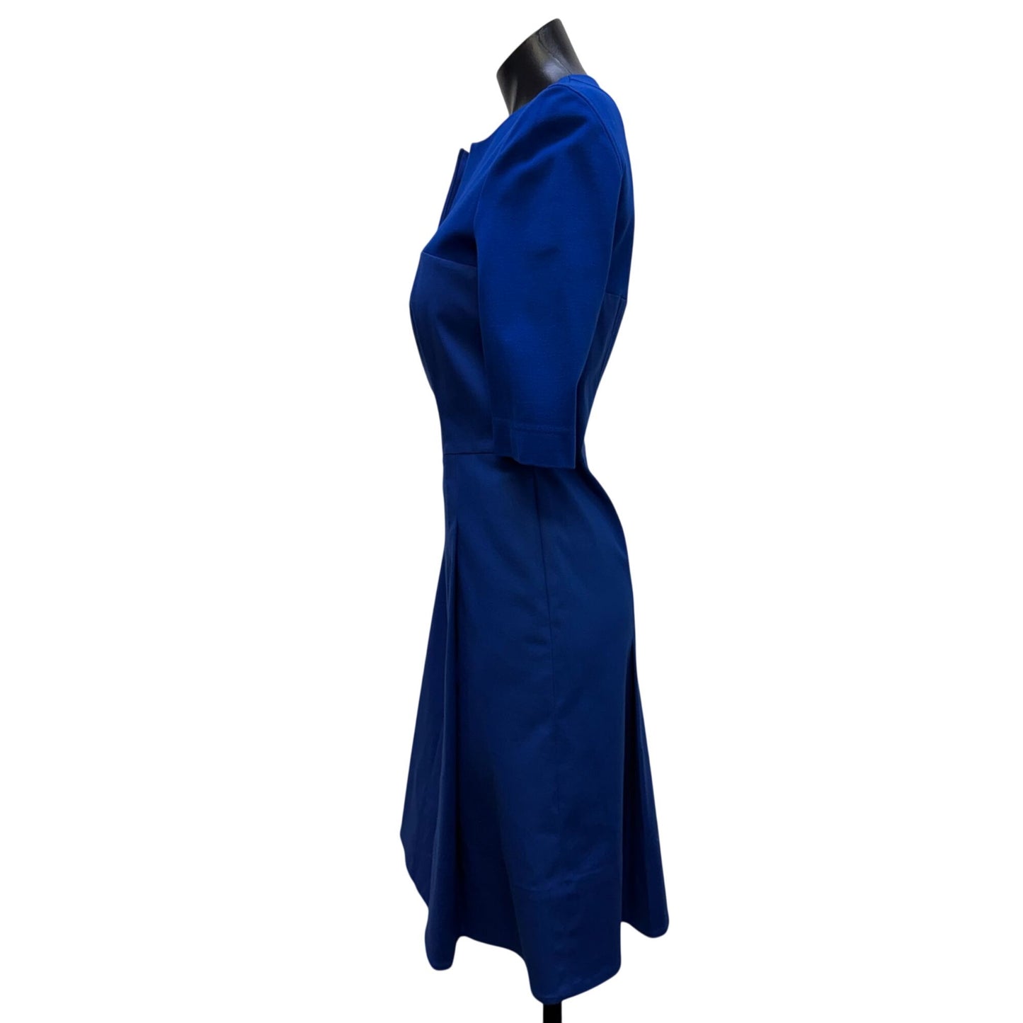 Akris Punto Blue Dress With Split Neck & Elbow Sleeves Size 10