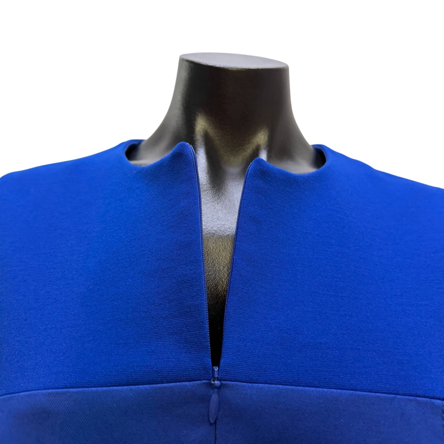 Akris Punto Blue Dress With Split Neck & Elbow Sleeves Size 10