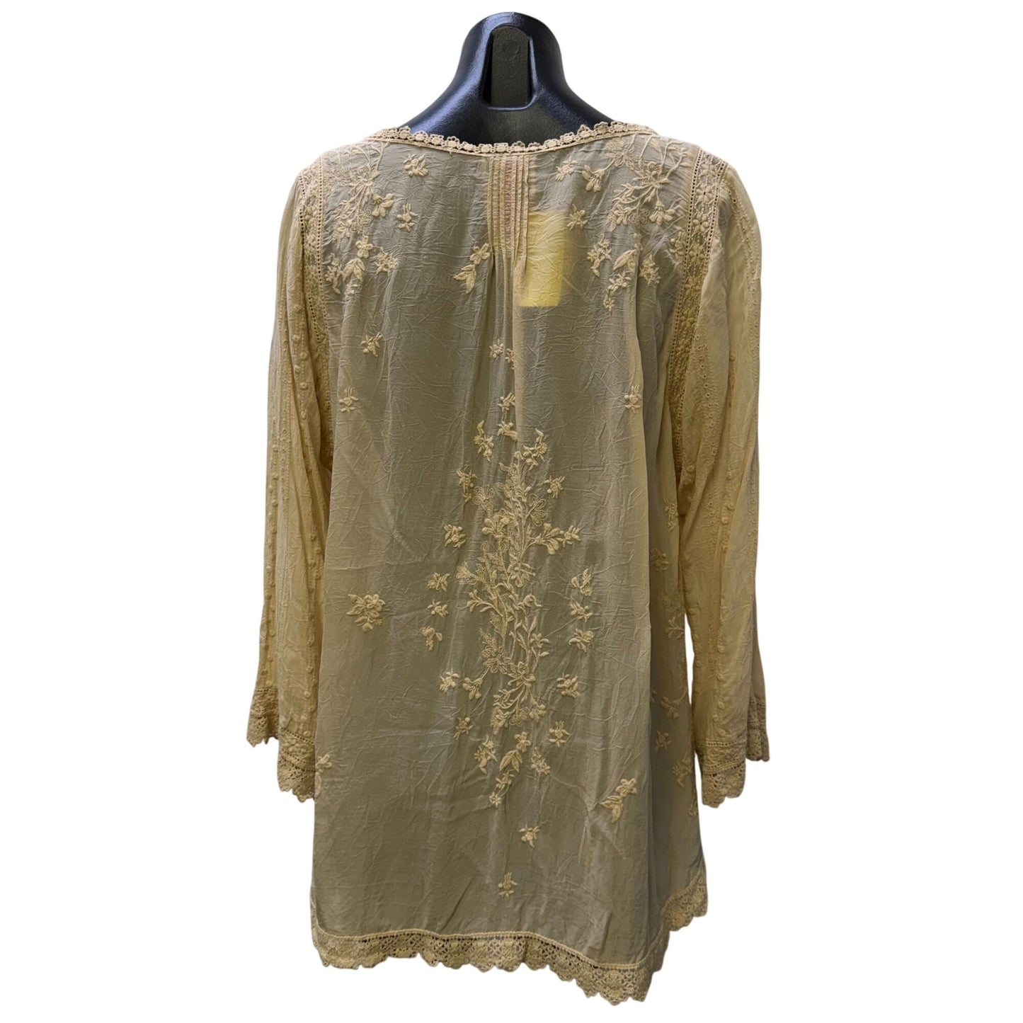 Johnny Was Nude Embroidered Lace Long Sleeve Tunic Blouse L