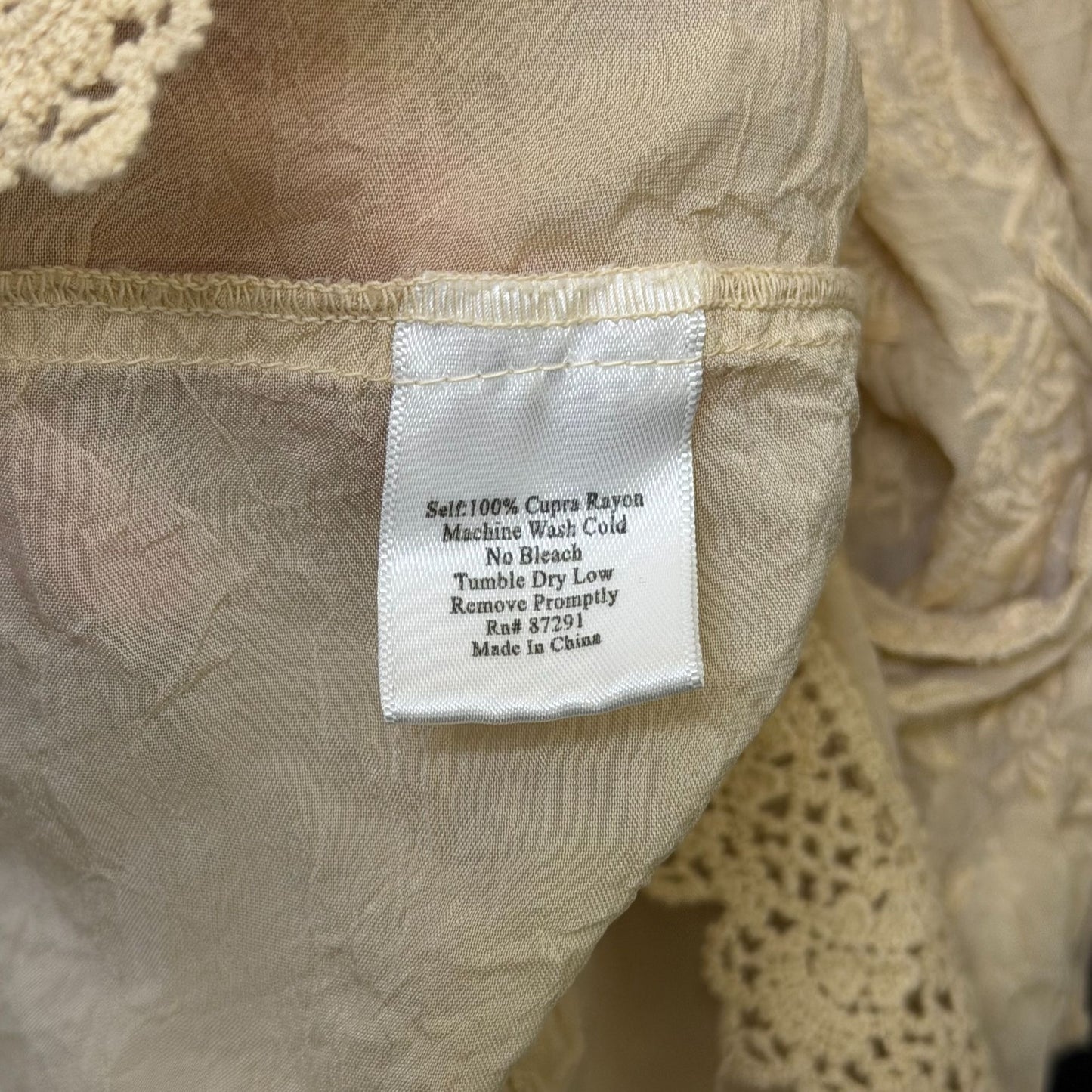 Johnny Was Nude Embroidered Lace Long Sleeve Tunic Blouse L