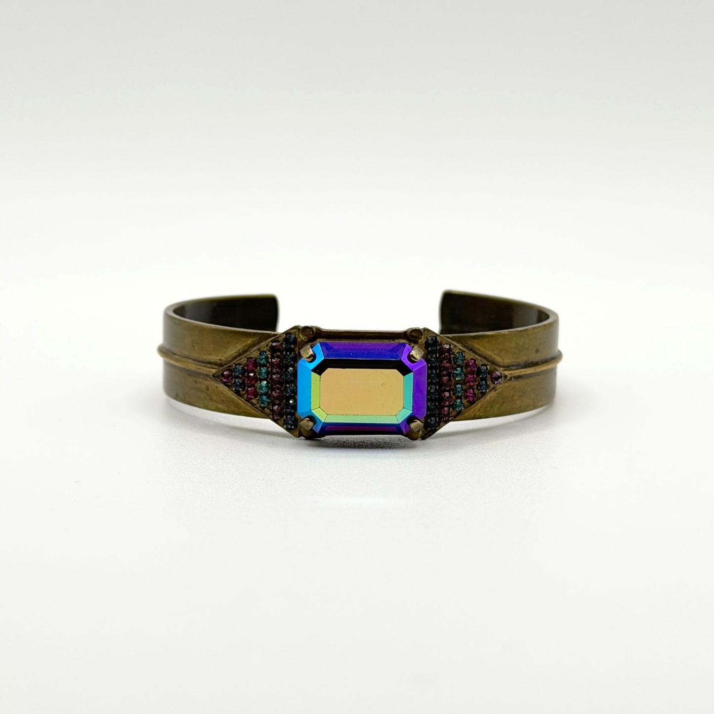 Sorrelli Glass Multi Rhinestone Cuff Bracelet In Antique Brass Finish