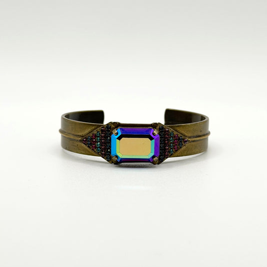 Sorrelli Glass Multi Rhinestone Cuff Bracelet In Antique Brass Finish