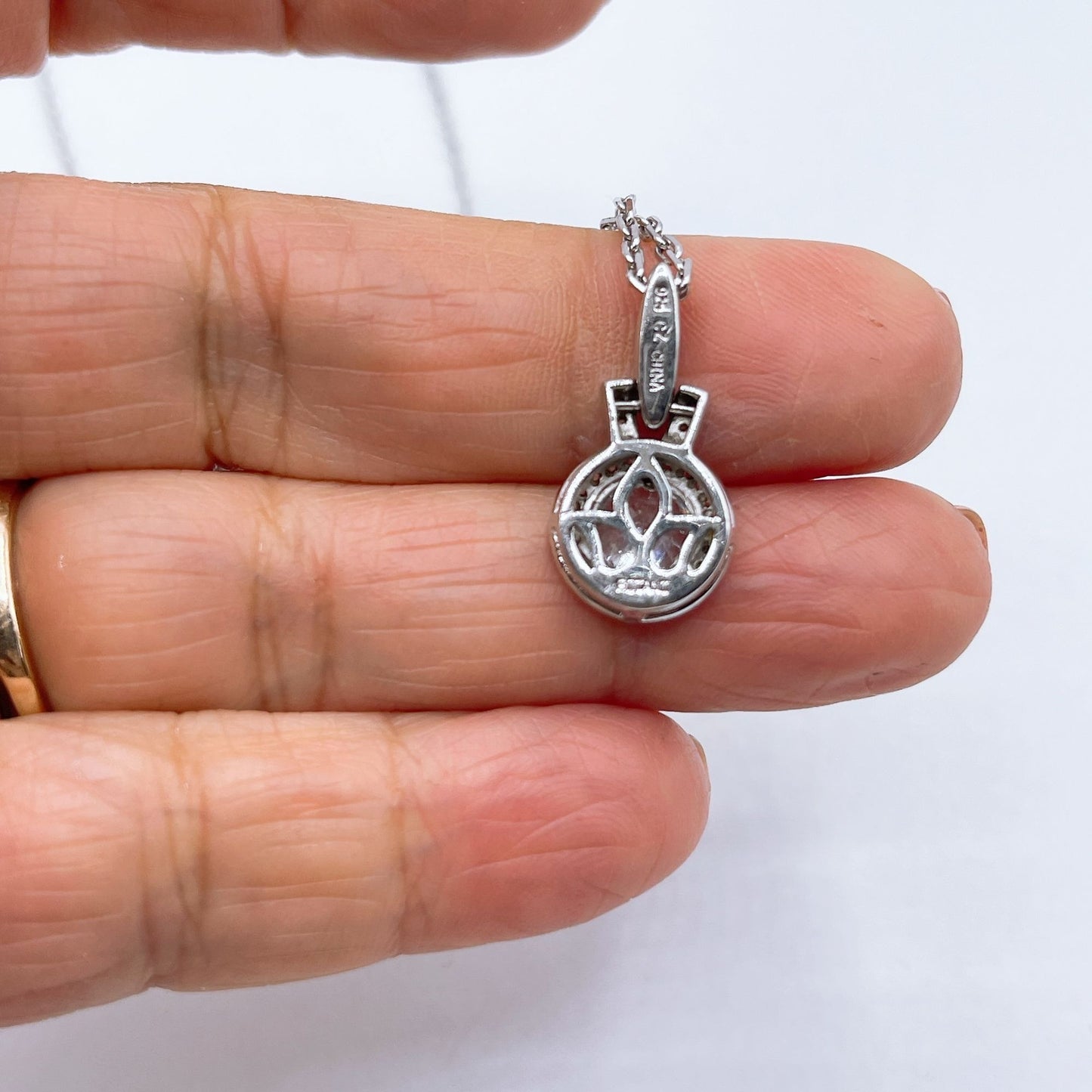 Ritani 925 Sterling Silver Round Halo Pendant Necklace With Pave CZ Accents & Chain