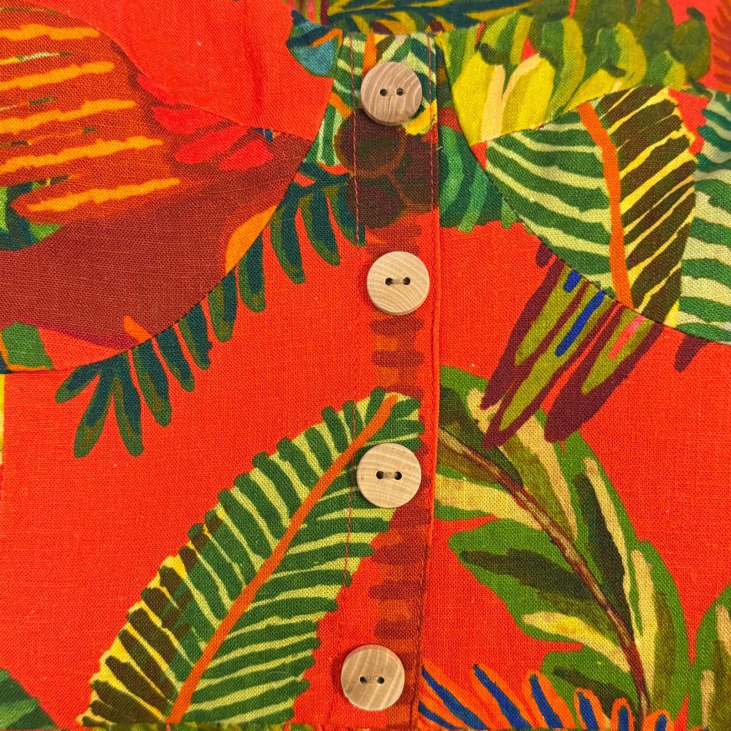 Farm Rio Linen Tropical Print Button-Front Red Green Midi Dress L