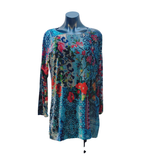 Johnny Was Multicolor Bohemian Floral Long Sleeve Tunic Top S