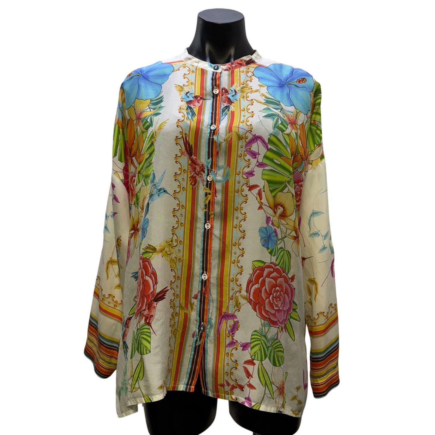 Johnny Was Blouse Multi-Color Floral Button Down Long Sleeve S