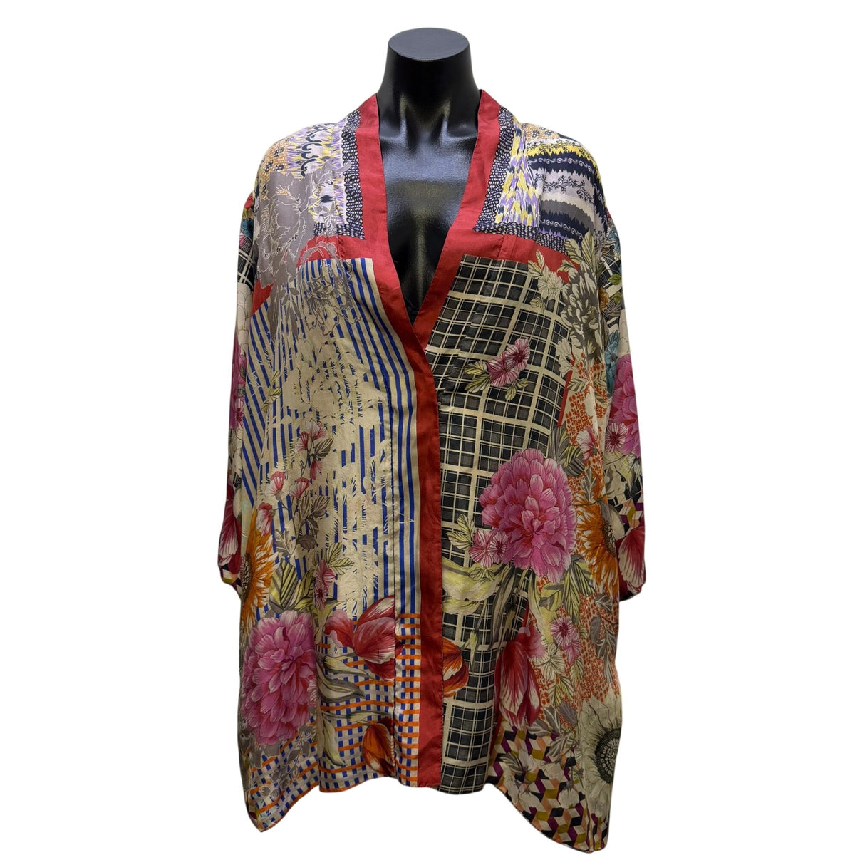 Johnny Was Reversible Silk Kimono Cardigan Multicolor M