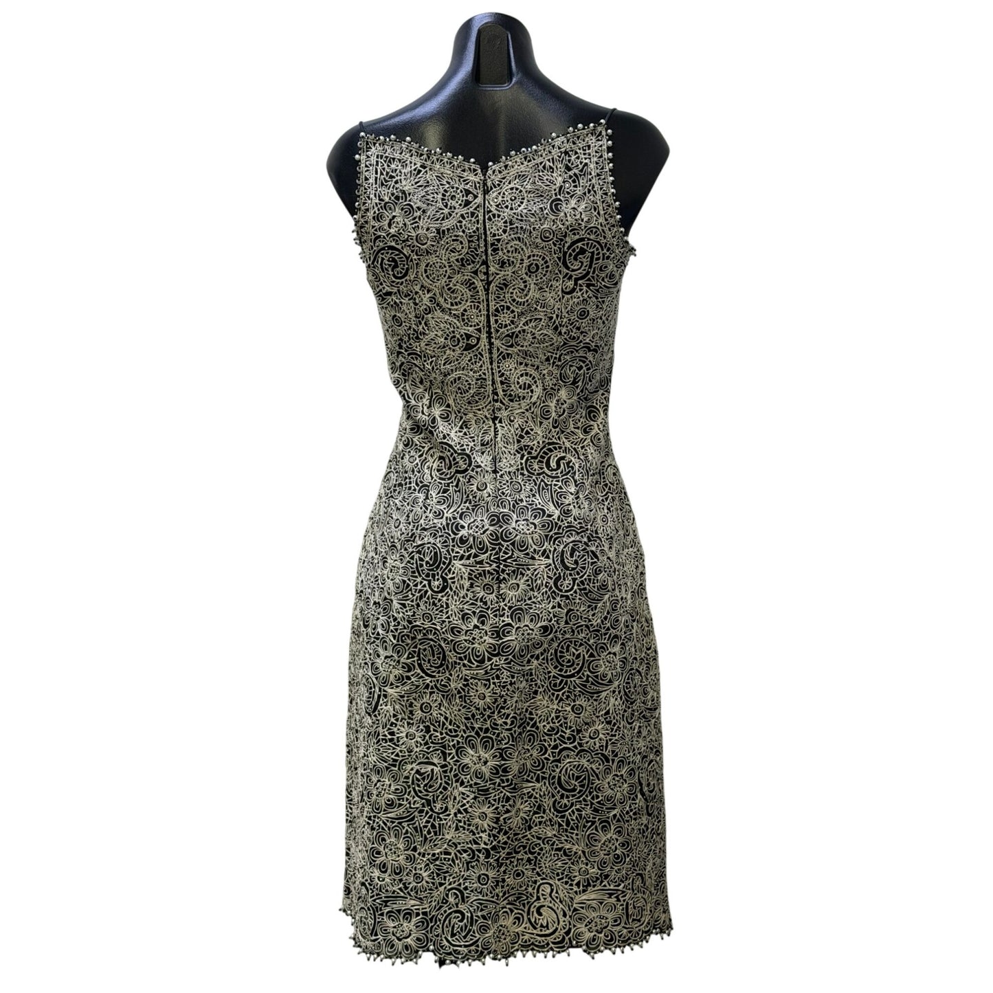 Badgley Mischka Embellished Black & White Silk Dress Sz 6