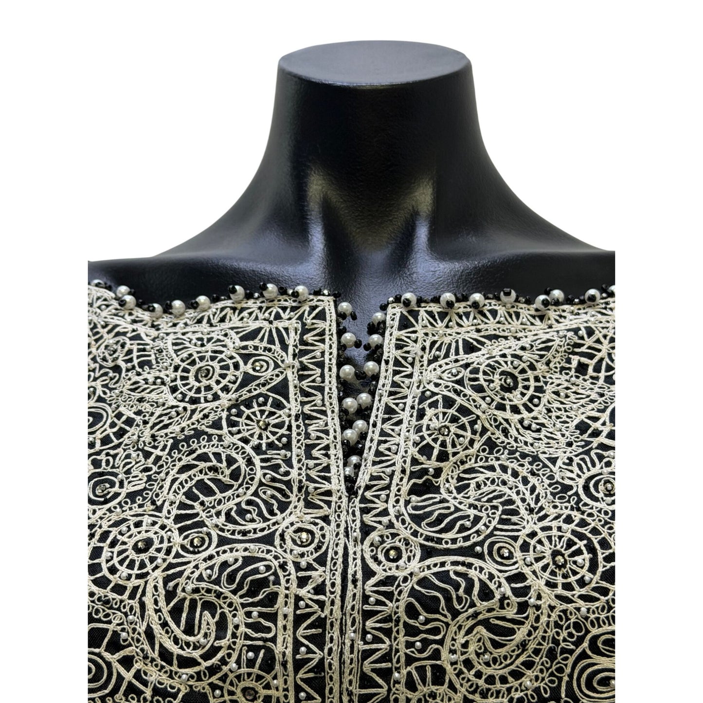 Badgley Mischka Embellished Black & White Silk Dress Sz 6