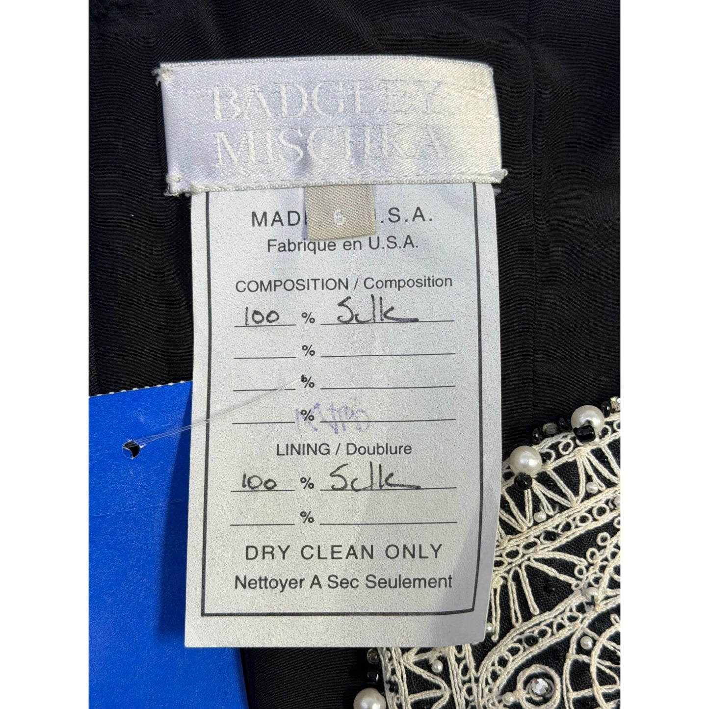 Badgley Mischka Embellished Black & White Silk Dress Sz 6