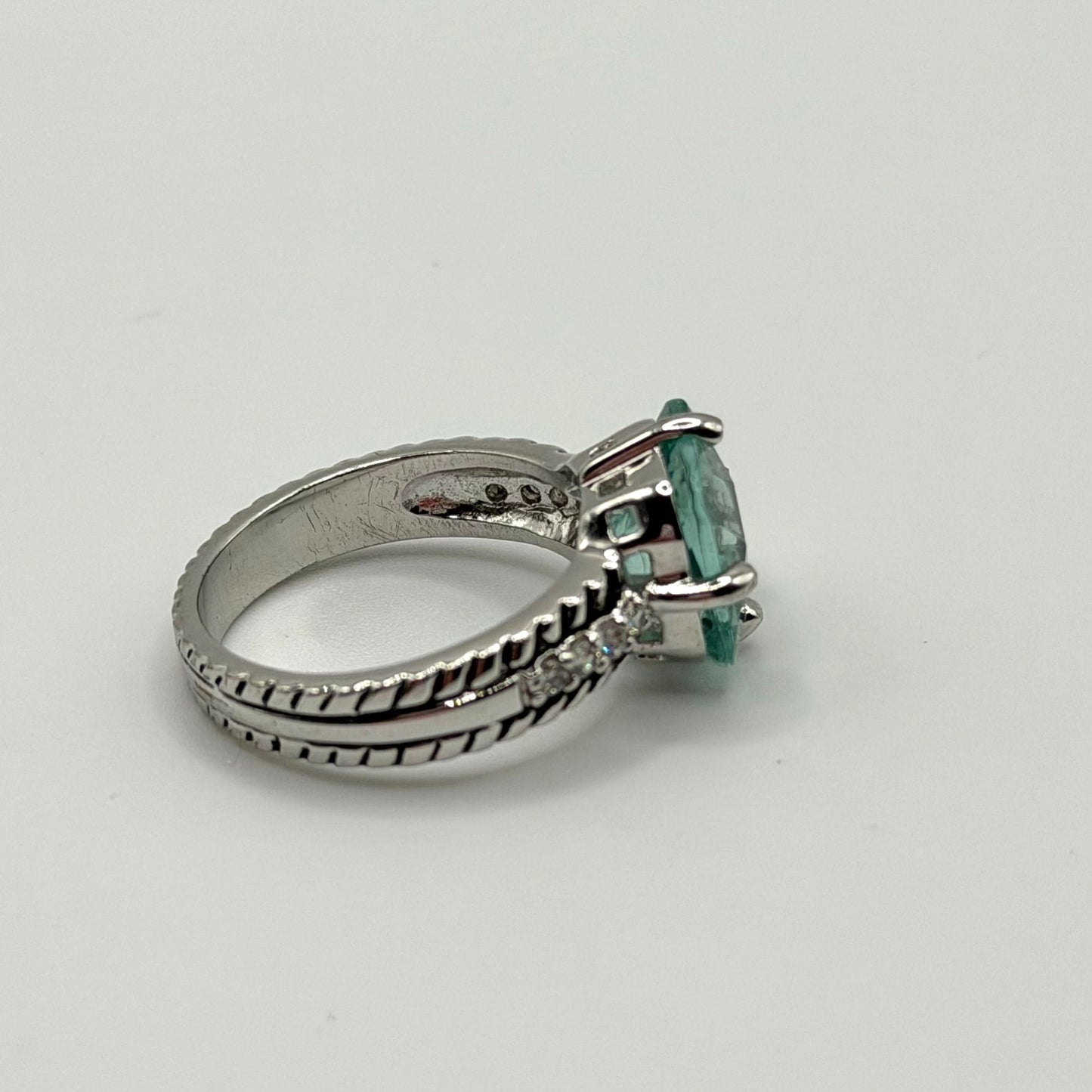 Lia Sophia Silver-Tone Aquamarine Crystal Ring  Size 9