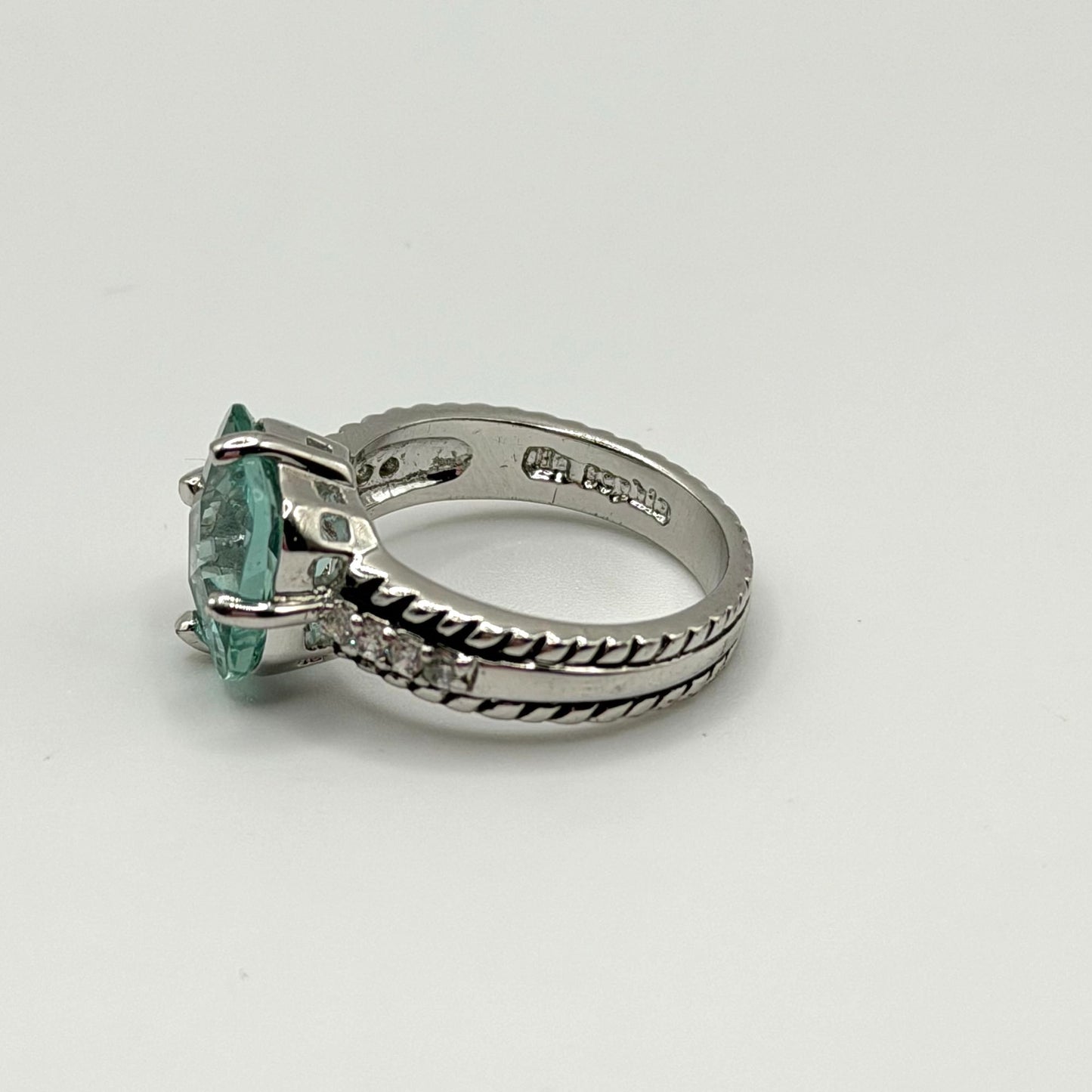 Lia Sophia Silver-Tone Aquamarine Crystal Ring  Size 9