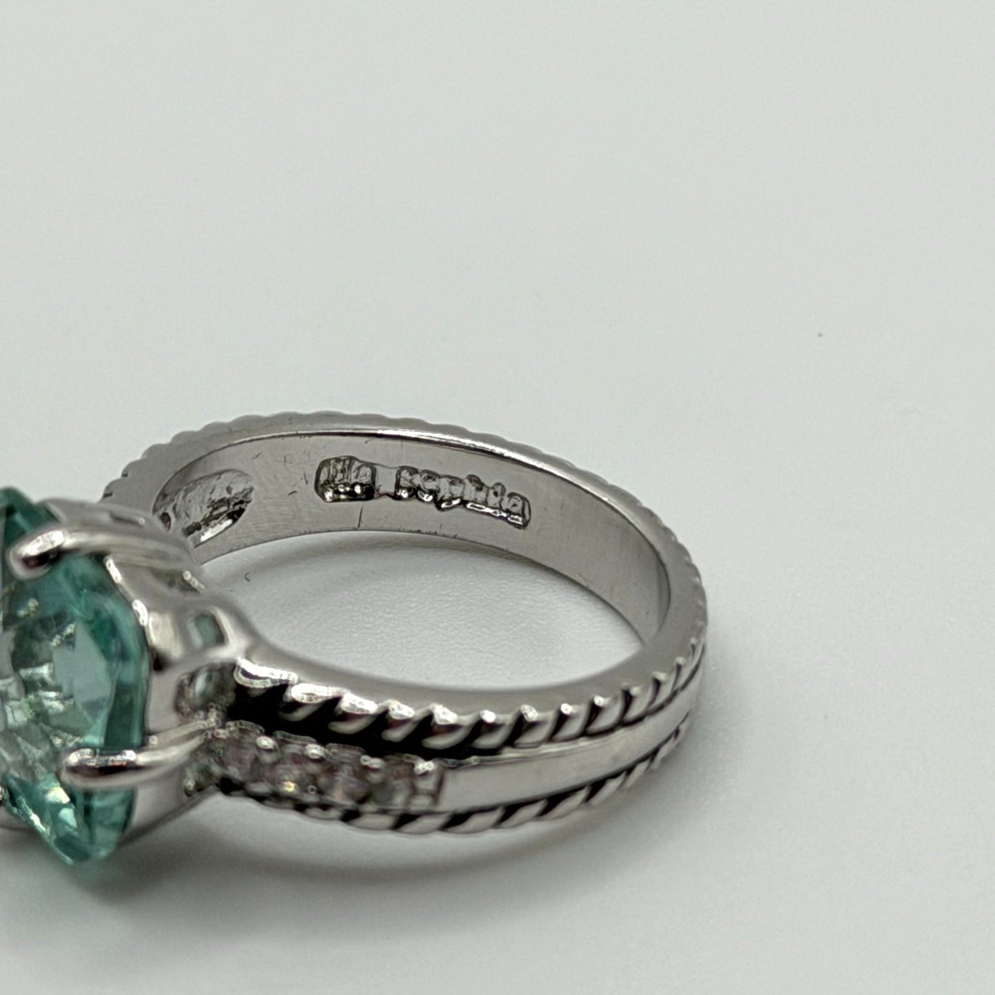 Lia Sophia Silver-Tone Aquamarine Crystal Ring  Size 9