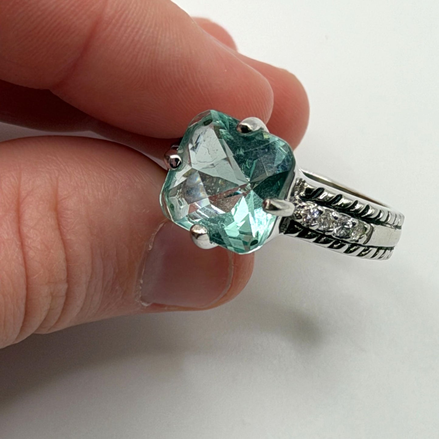 Lia Sophia Silver-Tone Aquamarine Crystal Ring  Size 9