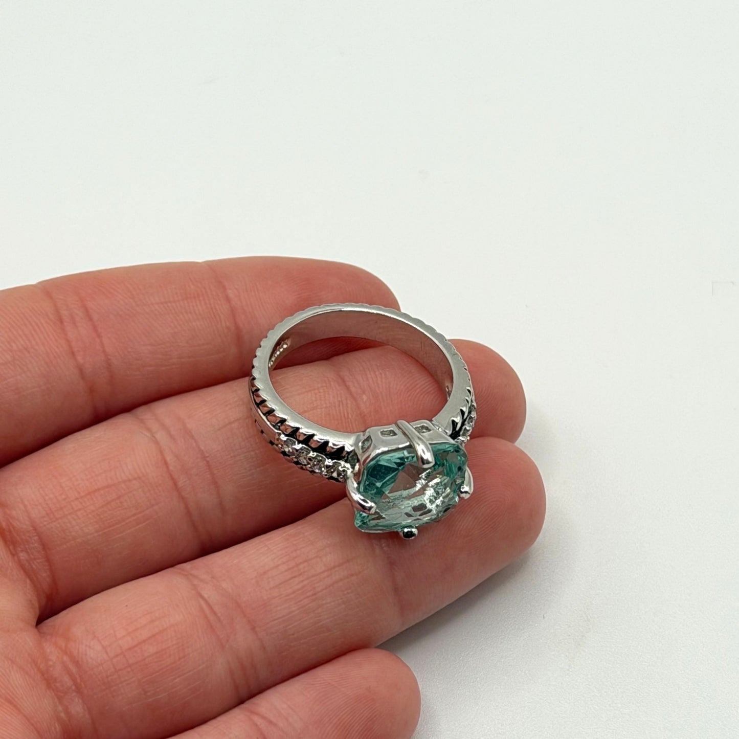 Lia Sophia Silver-Tone Aquamarine Crystal Ring  Size 9