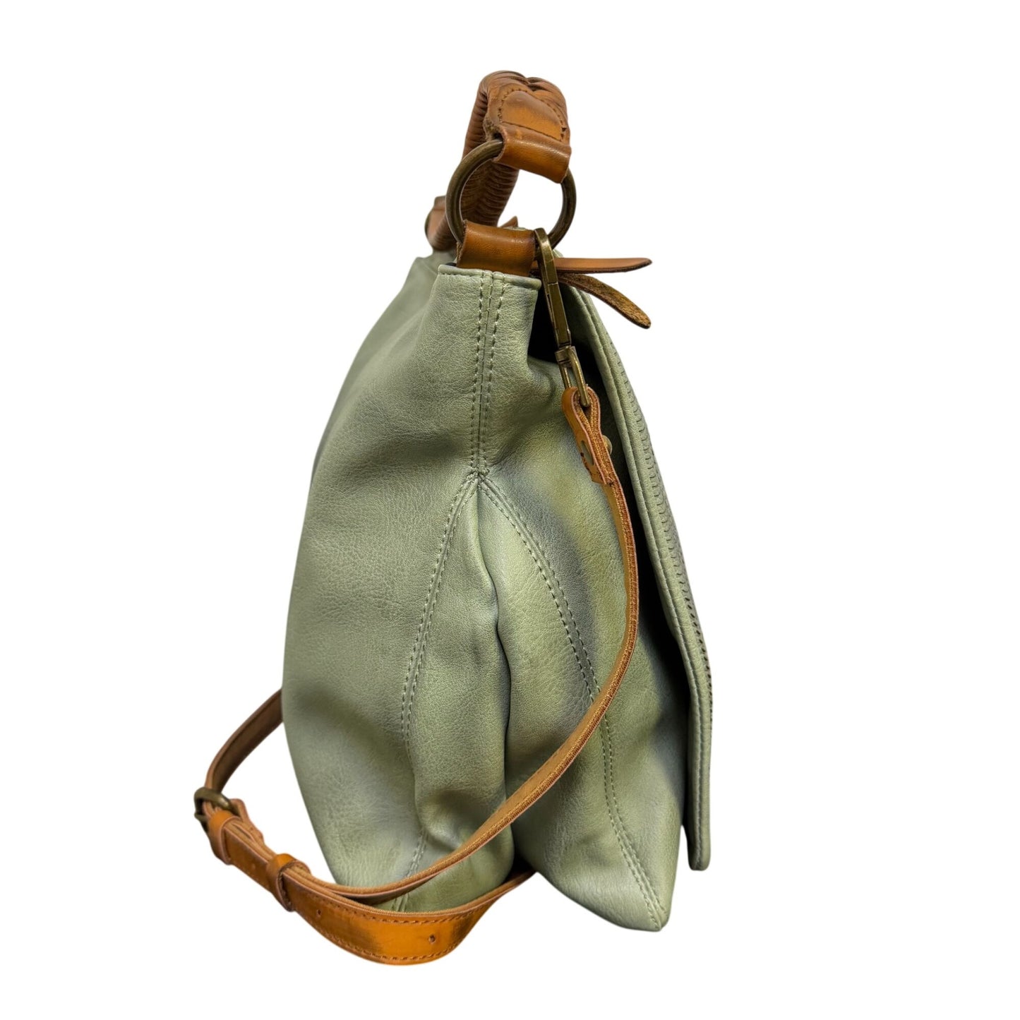 Free People Woven Shoulder Bag Green & Brown Adjustable Strap