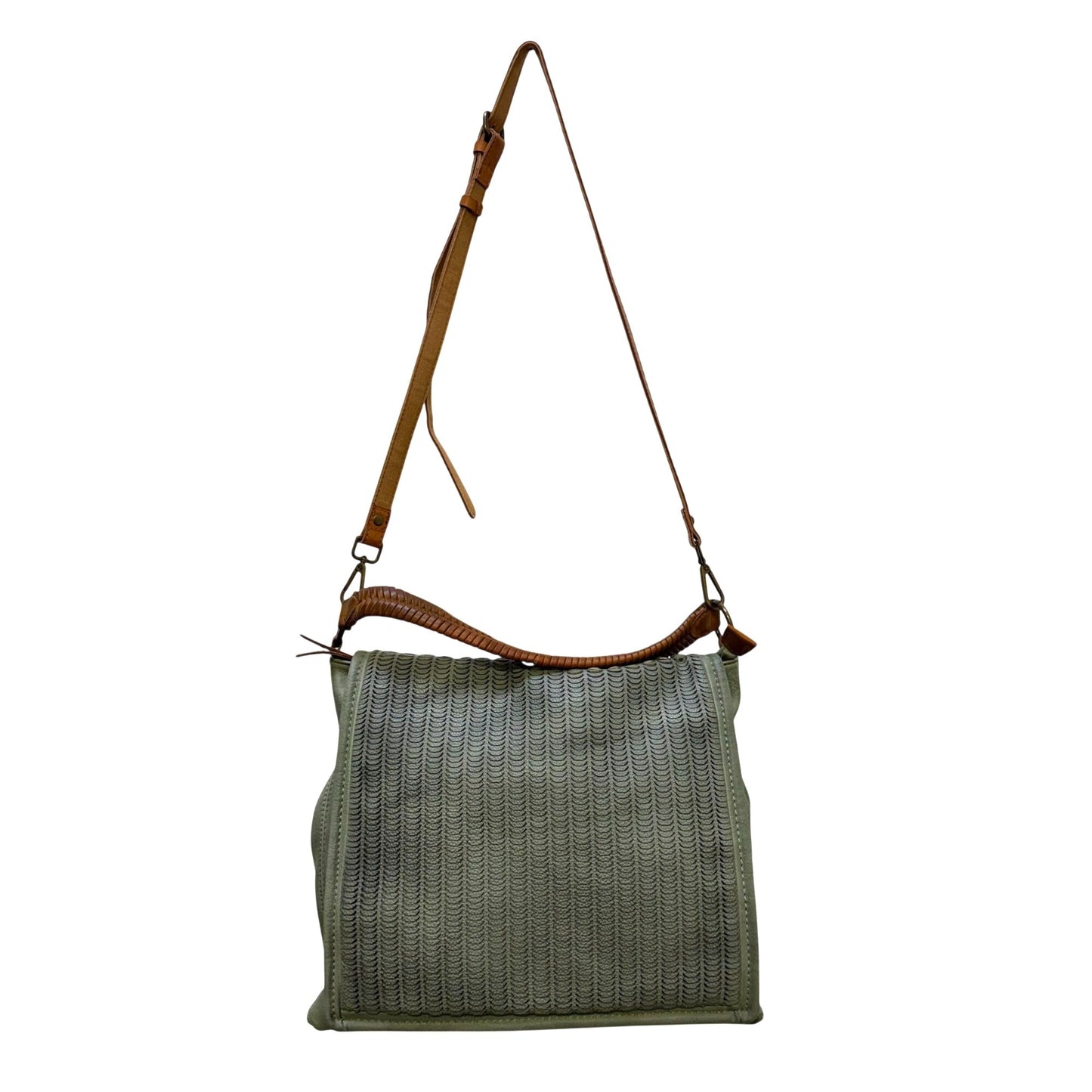 Free People Woven Shoulder Bag Green & Brown Adjustable Strap