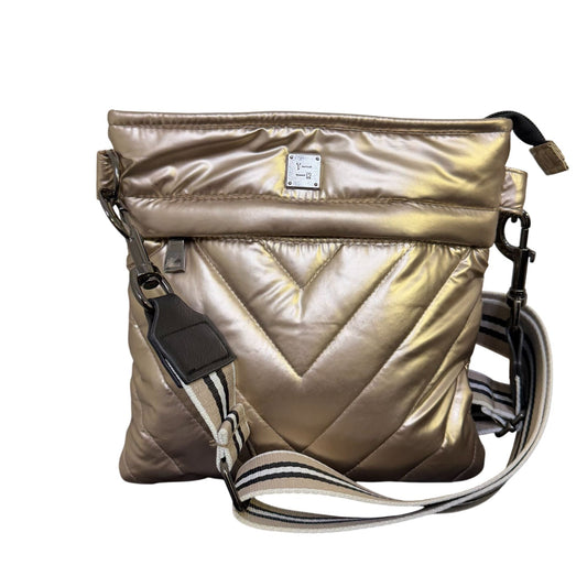 Think Rolyn Quilted Gold Metallic Crossbody Bag With Adjustable Strap