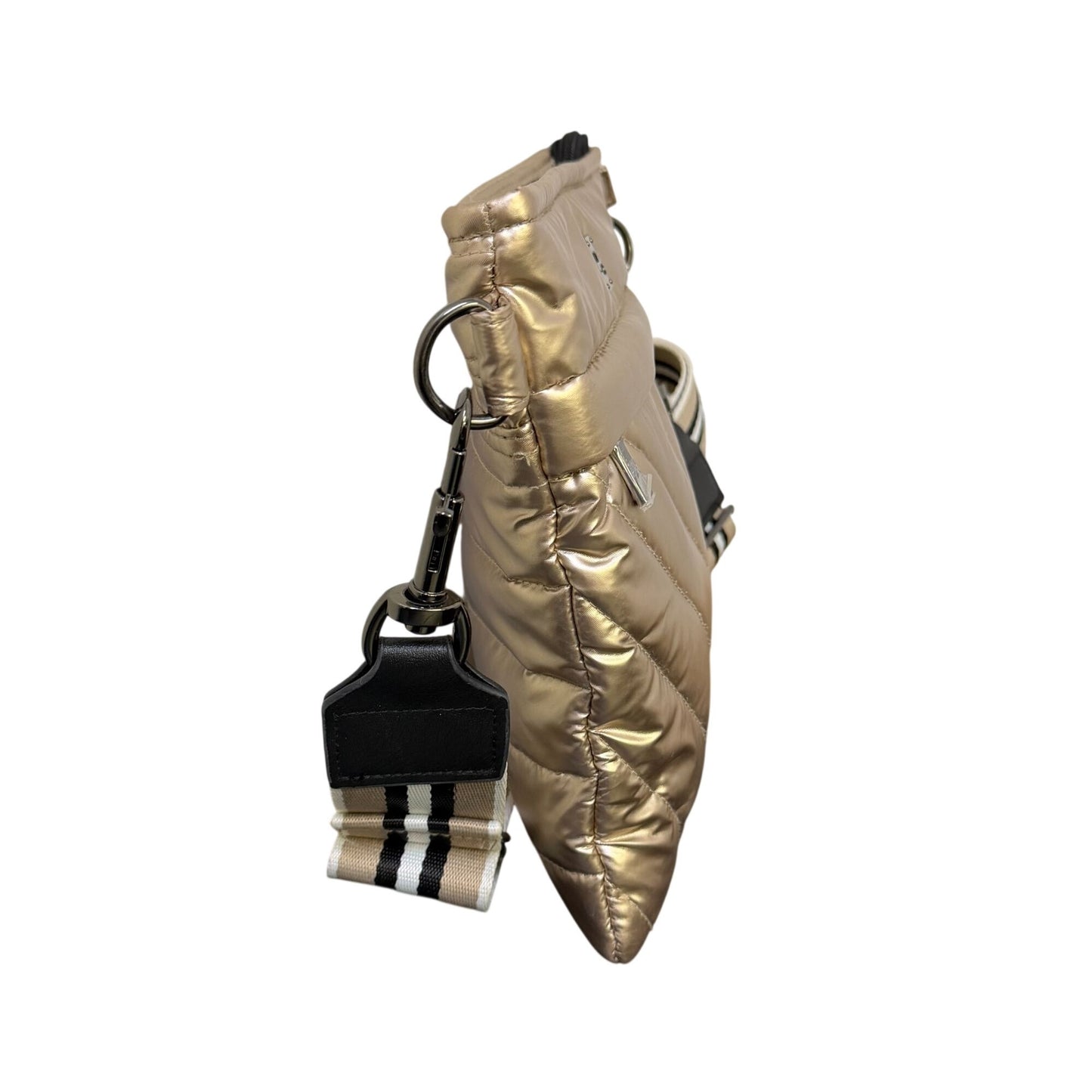 Think Rolyn Quilted Gold Metallic Crossbody Bag With Adjustable Strap