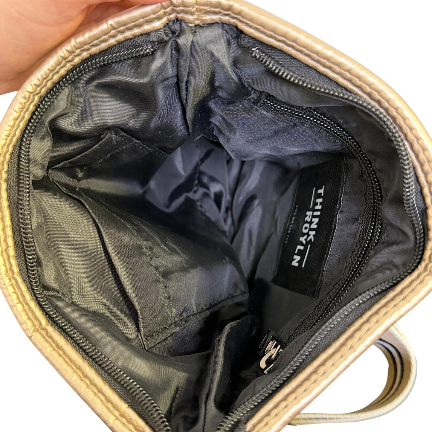 Think Rolyn Quilted Gold Metallic Crossbody Bag With Adjustable Strap