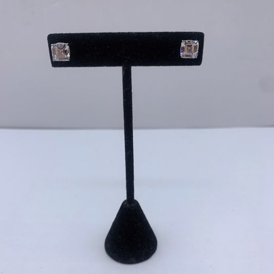 14K White Gold Square Stud Cubic Zirconia Stones Earrings