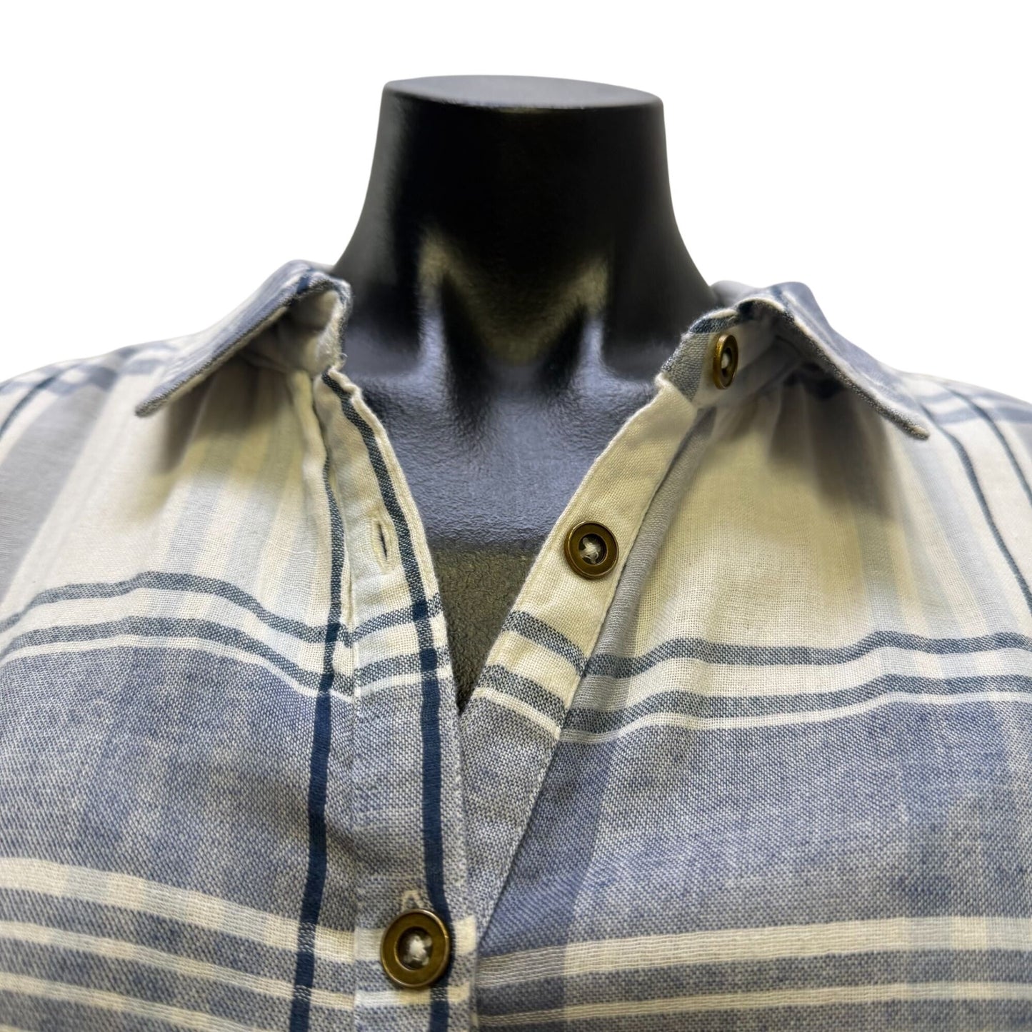 Karyn Seo Plaid Embroidered Button-Up Blouse Blue White XX-Large