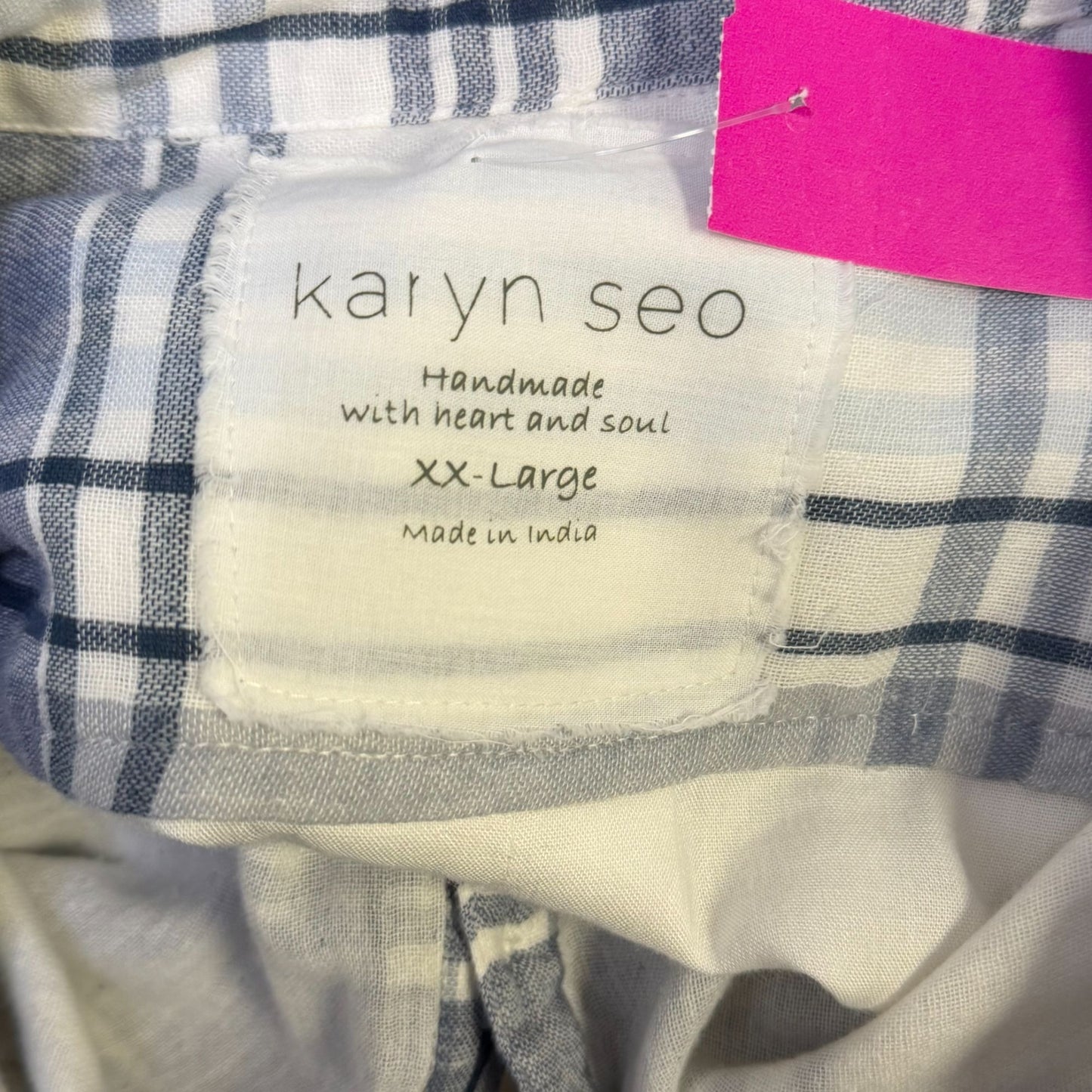 Karyn Seo Plaid Embroidered Button-Up Blouse Blue White XX-Large