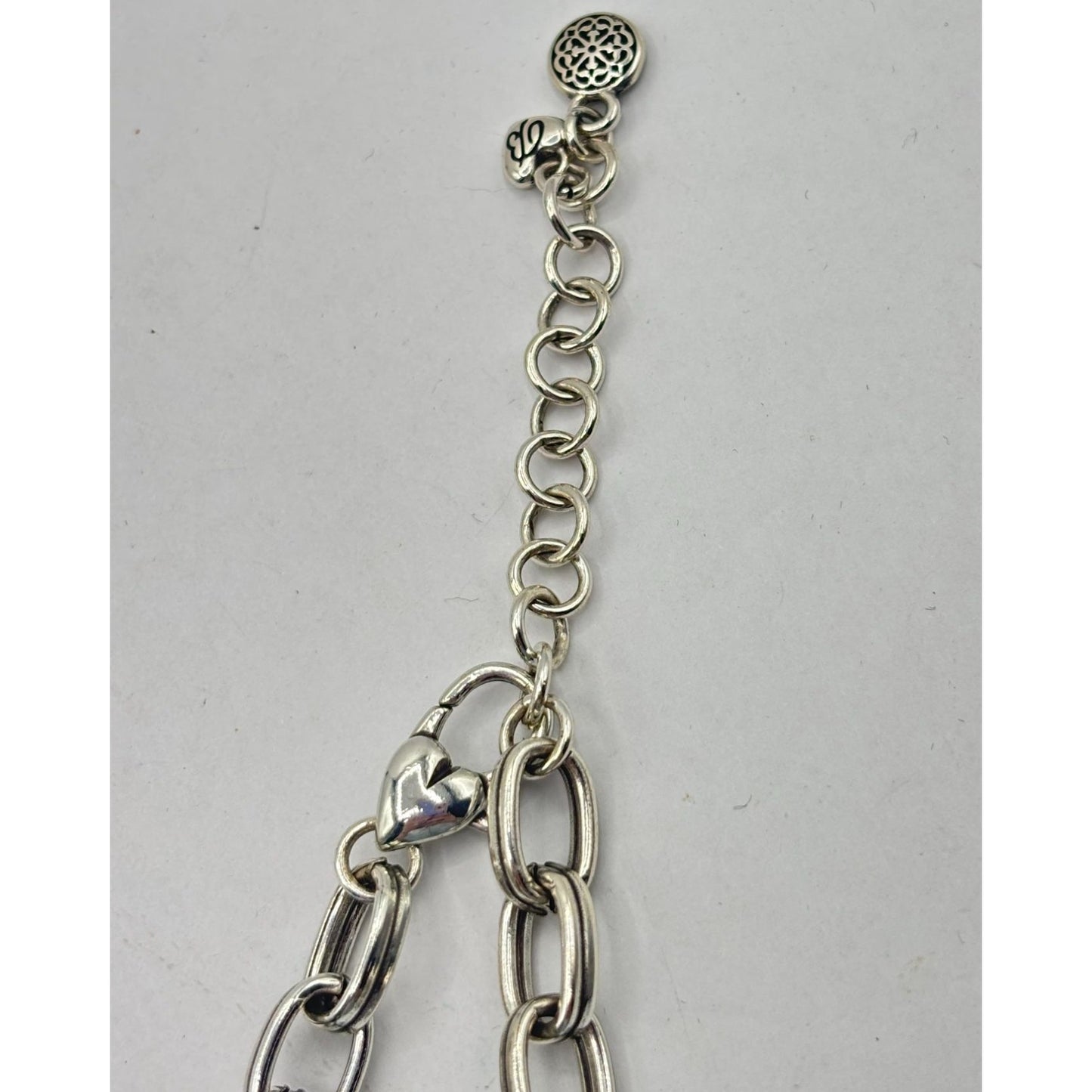 Brighton Silver-Tone Link Chain Necklace With Heart Clasp & Adjustable Extender