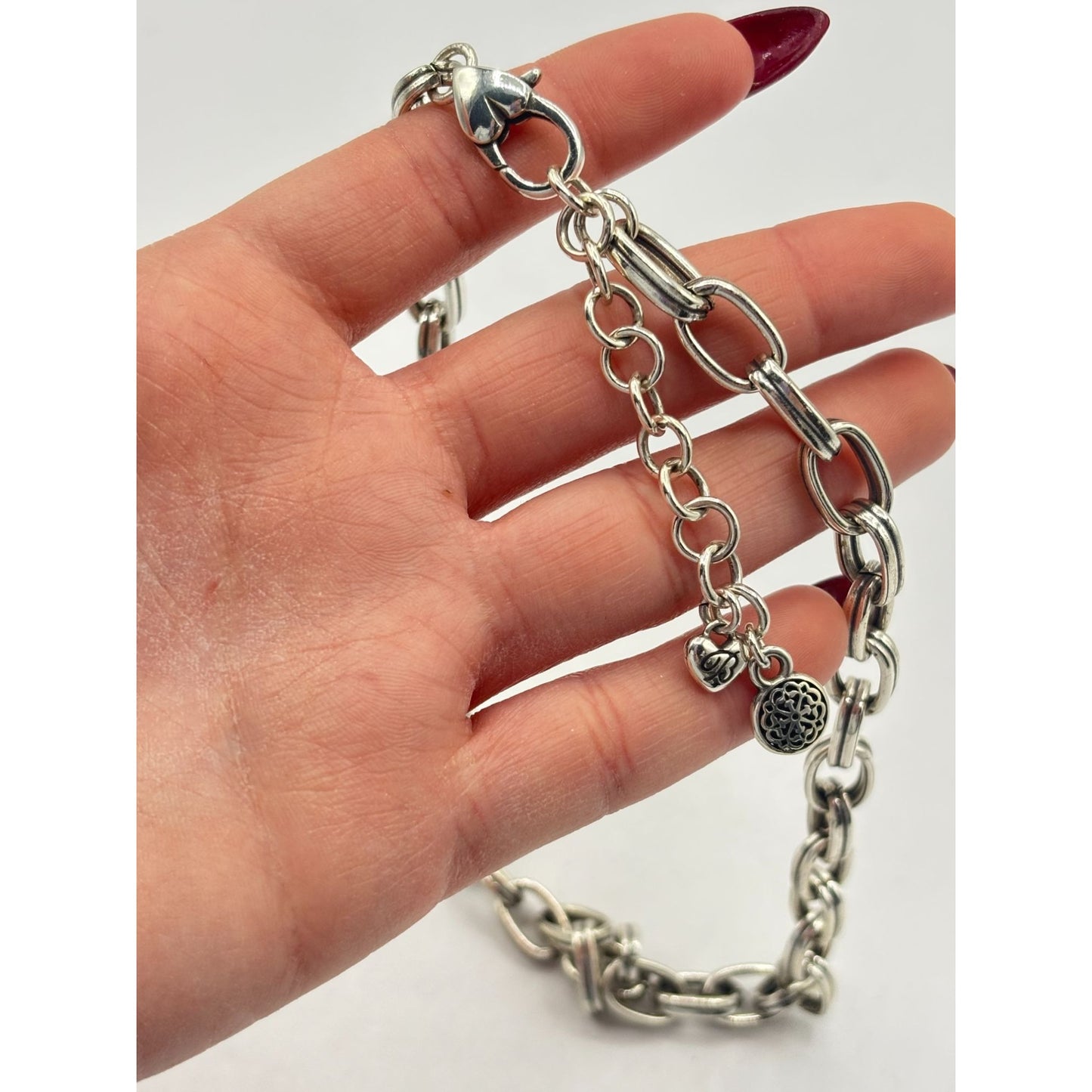 Brighton Silver-Tone Link Chain Necklace With Heart Clasp & Adjustable Extender