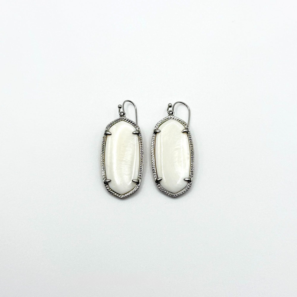 Kendra Scott Silver-Tone Oval Drop Earrings With White Stone Accents