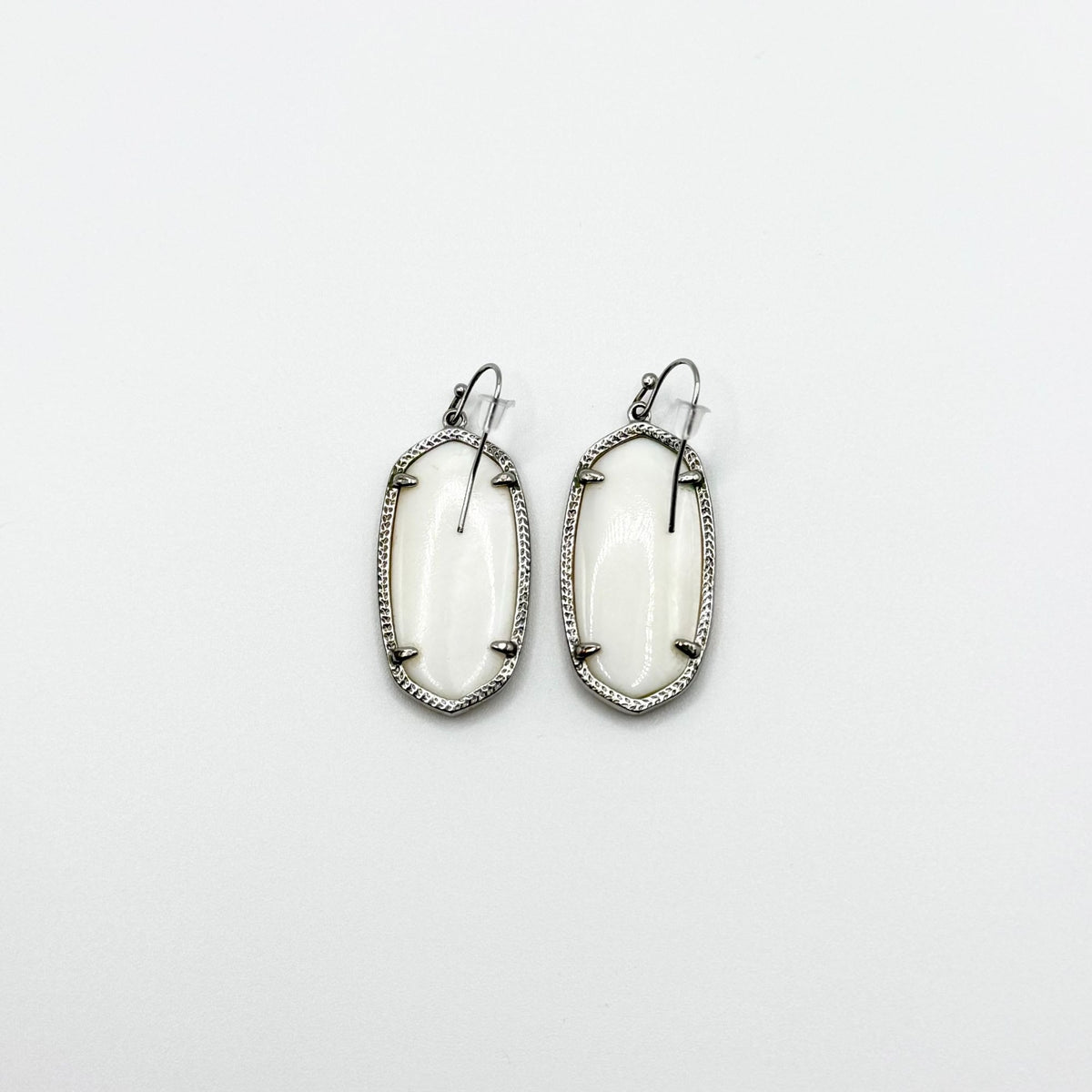 Kendra Scott Silver-Tone Oval Drop Earrings With White Stone Accents