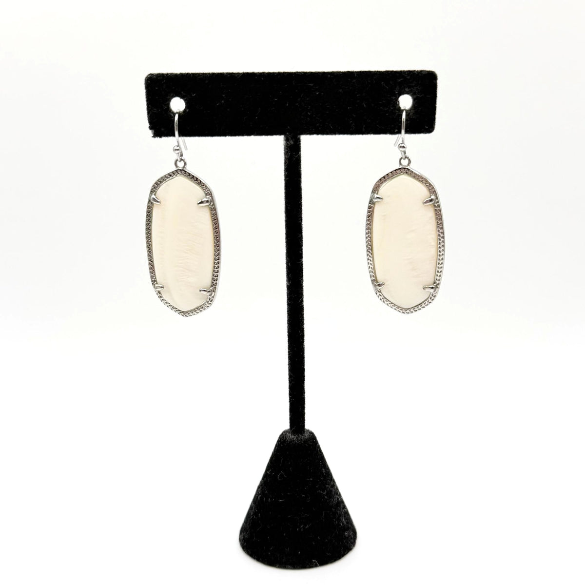 Kendra Scott Silver-Tone Oval Drop Earrings With White Stone Accents