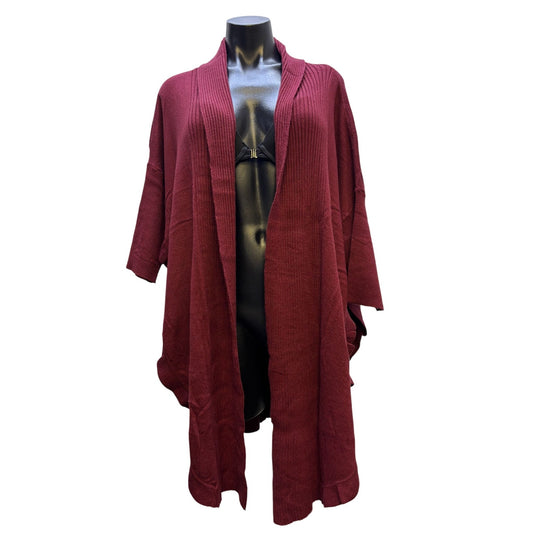 NWT Soft Surroundings Burgundy Draped Ruffle Open Front Cardigan L/XL