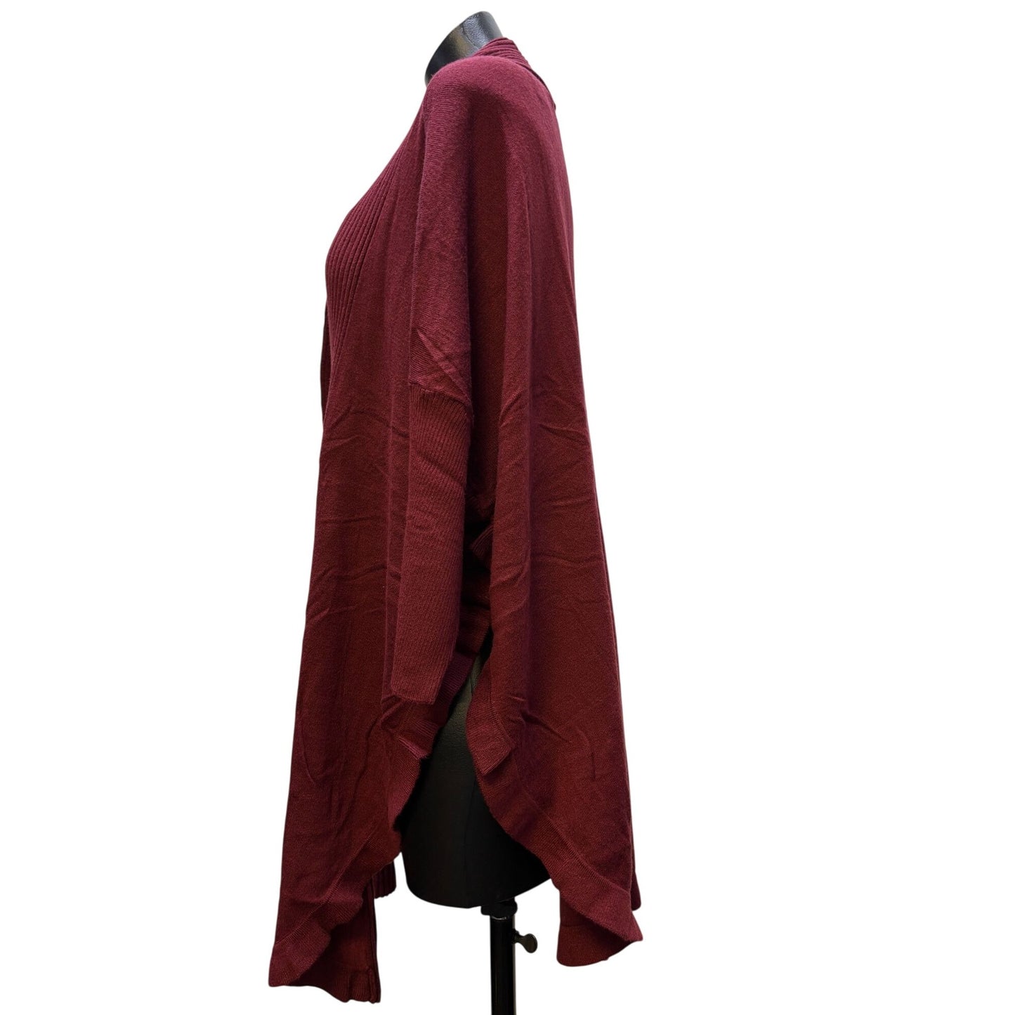 NWT Soft Surroundings Burgundy Draped Ruffle Open Front Cardigan L/XL
