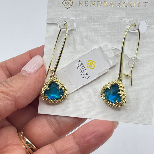 Kendra Scott Gold Blue Teal Framed Teardrop Earrings