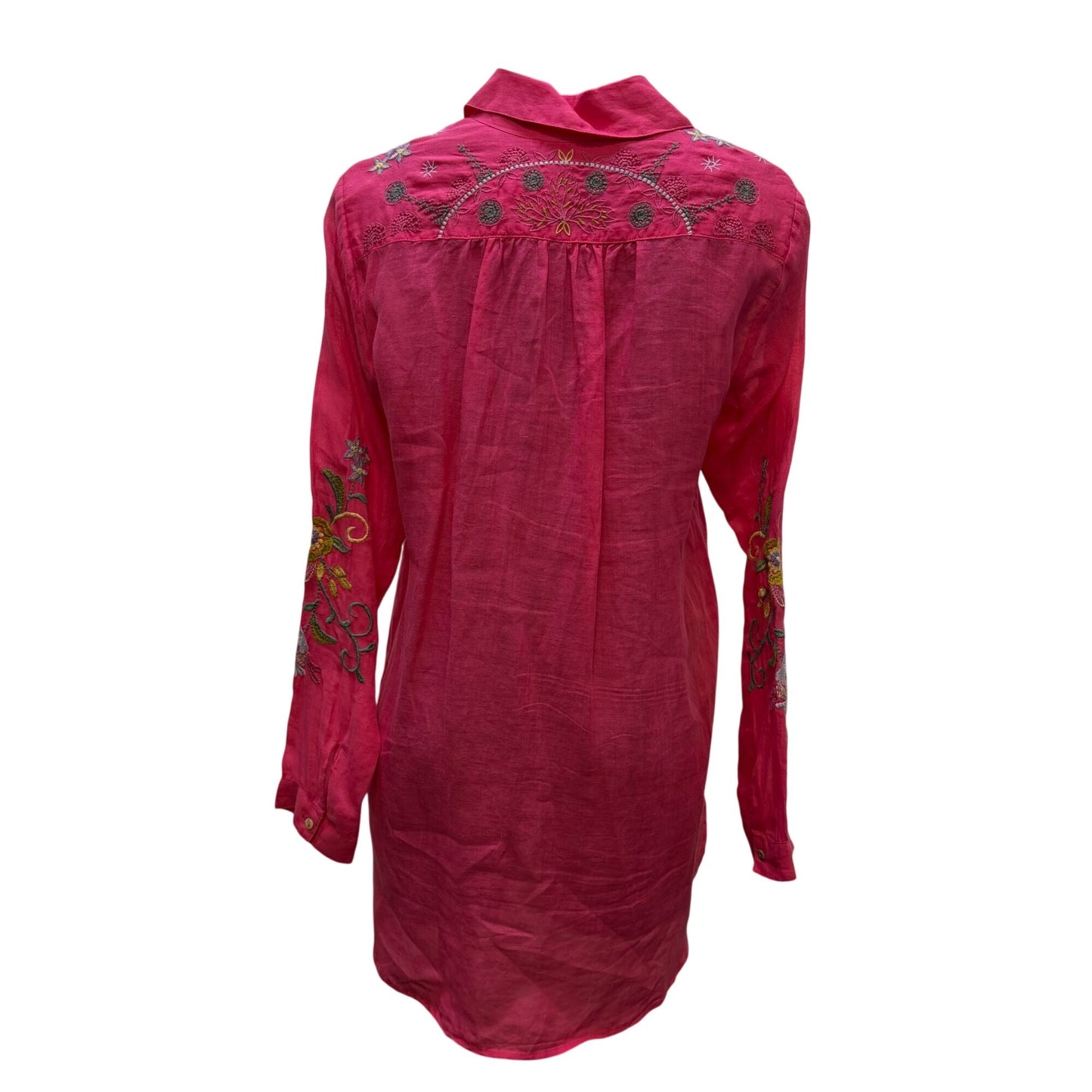 Johnny Was Workshop Pink Embroidered Long Sleeve Blouse S