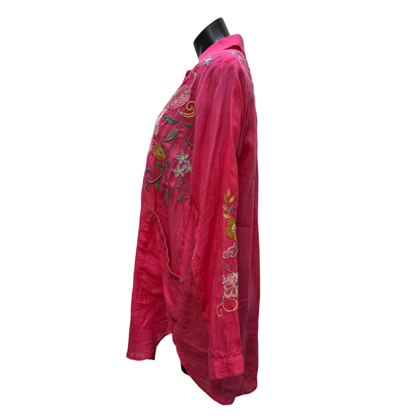 Johnny Was Workshop Pink Embroidered Long Sleeve Blouse S