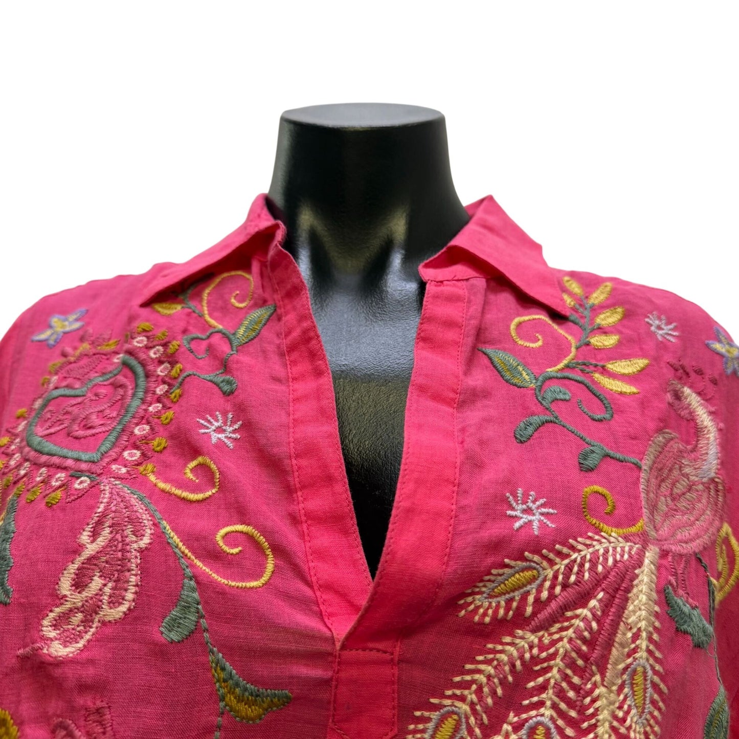 Johnny Was Workshop Pink Embroidered Long Sleeve Blouse S