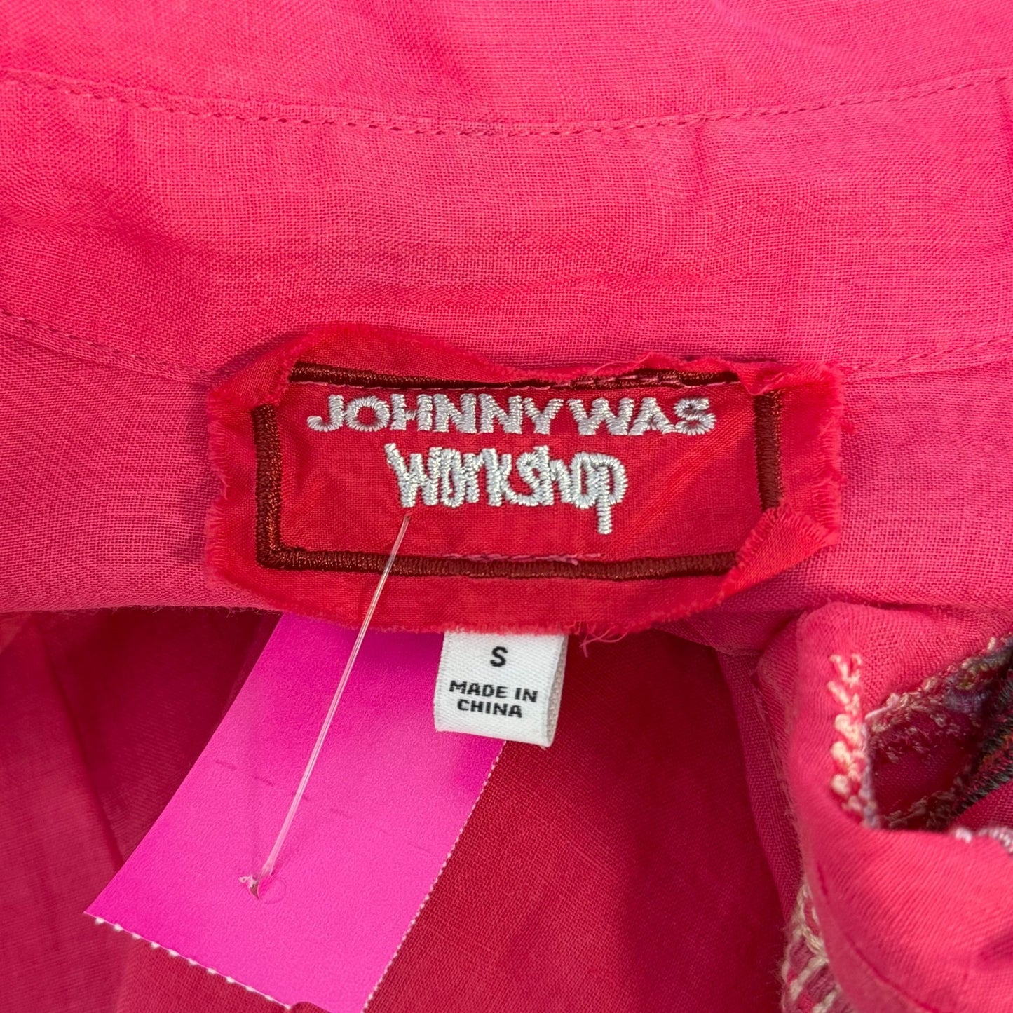 Johnny Was Workshop Pink Embroidered Long Sleeve Blouse S