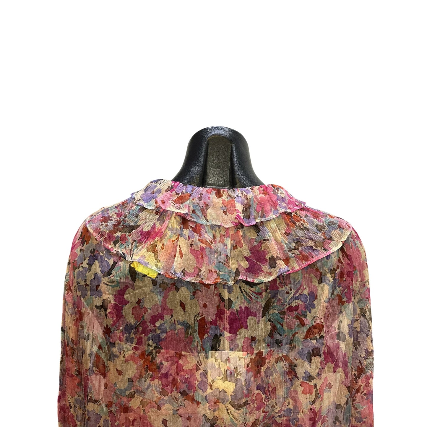 NWT Johnny Was Vintage Sheer Floral Pink Blouse w/Ruffled Collar Size L