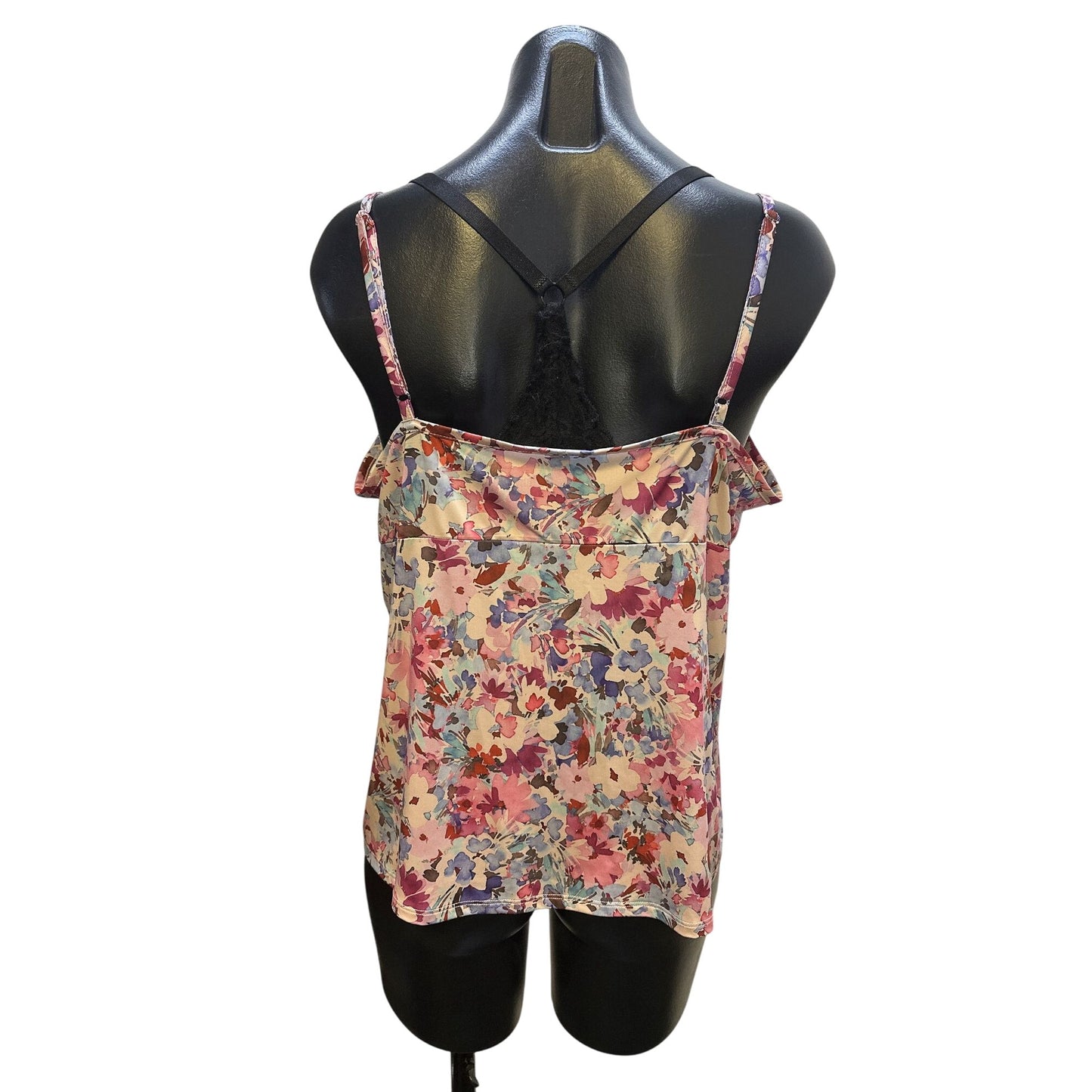 NWT Johnny Was Vintage Sheer Floral Pink Blouse w/Ruffled Collar Size L