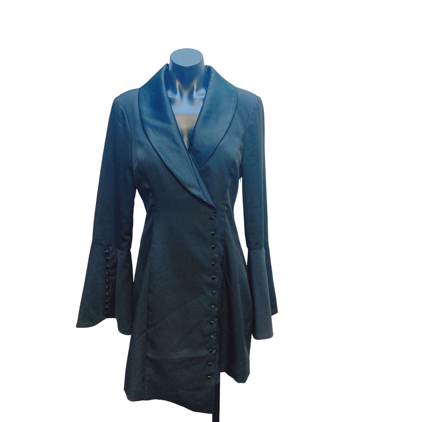 Lavish Alice Black Blazer Dress With Flared Sleeves & Button Accents 8