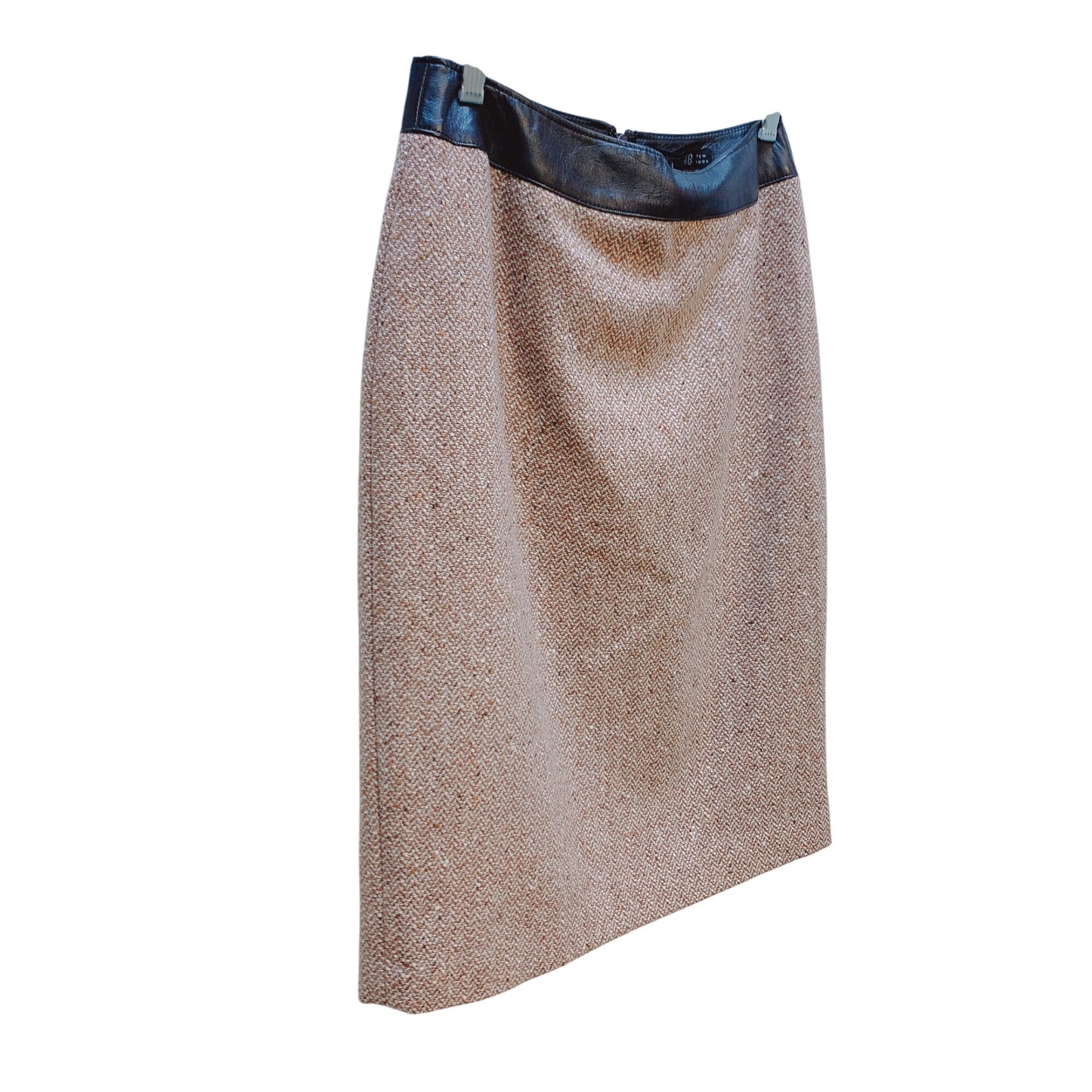 Lafayette 148 NY Tan Brown Tweed Pencil Skirt Faux Leather Waistband 2