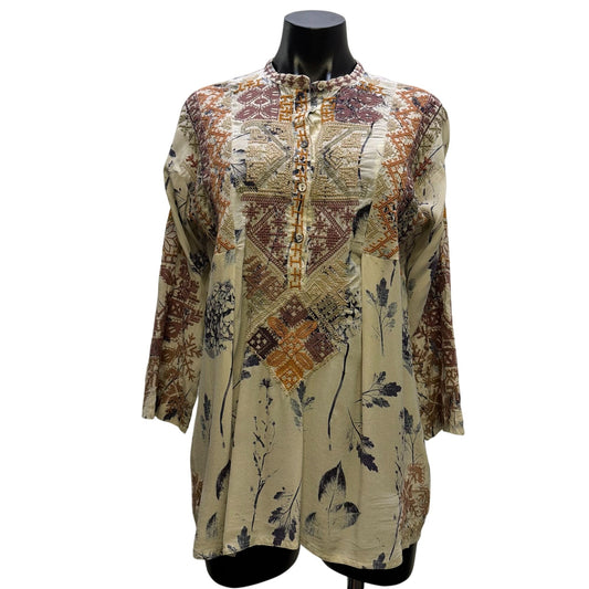 Johnny Was Floral Embroidered Blouse Multi-Color Long Sleeve S