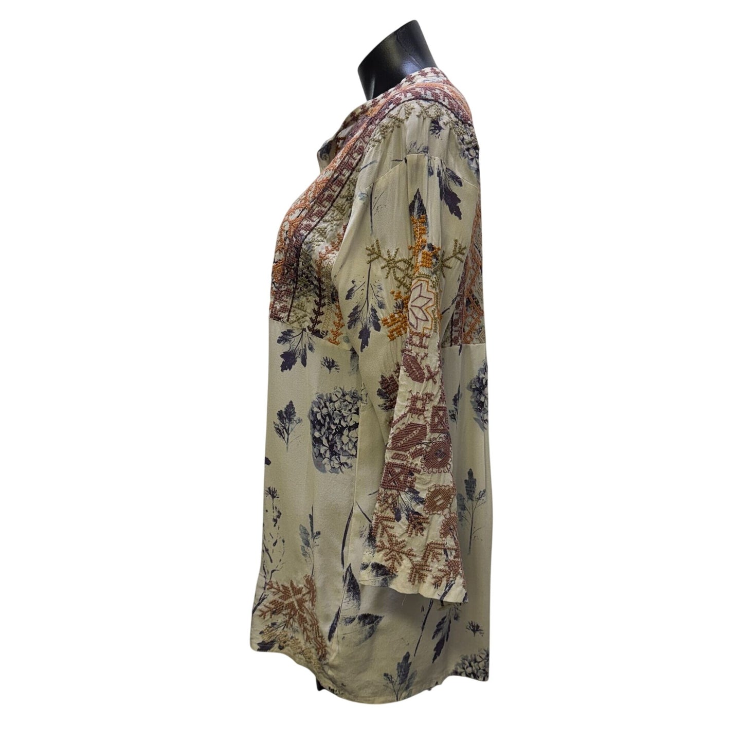Johnny Was Floral Embroidered Blouse Multi-Color Long Sleeve S
