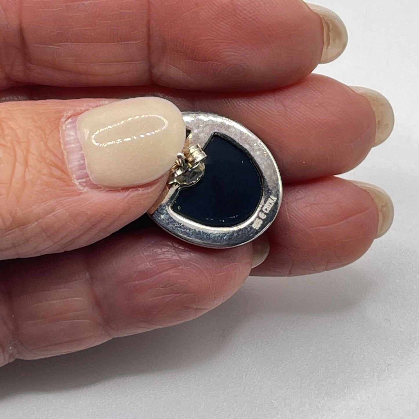 Sterling Silver 925 Turquoise & Carved Onyx Oval Earrings With Butterfly Backs