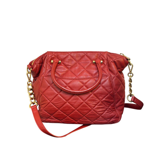 Michael Kors Red Quilted Leather Shoulder Handbag With Gold Chain Strap