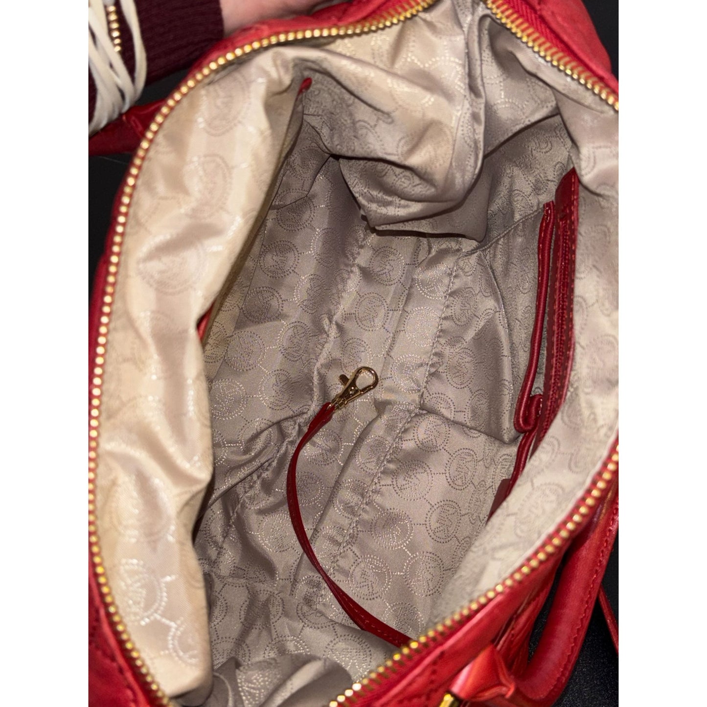 Michael Kors Red Quilted Leather Shoulder Handbag With Gold Chain Strap