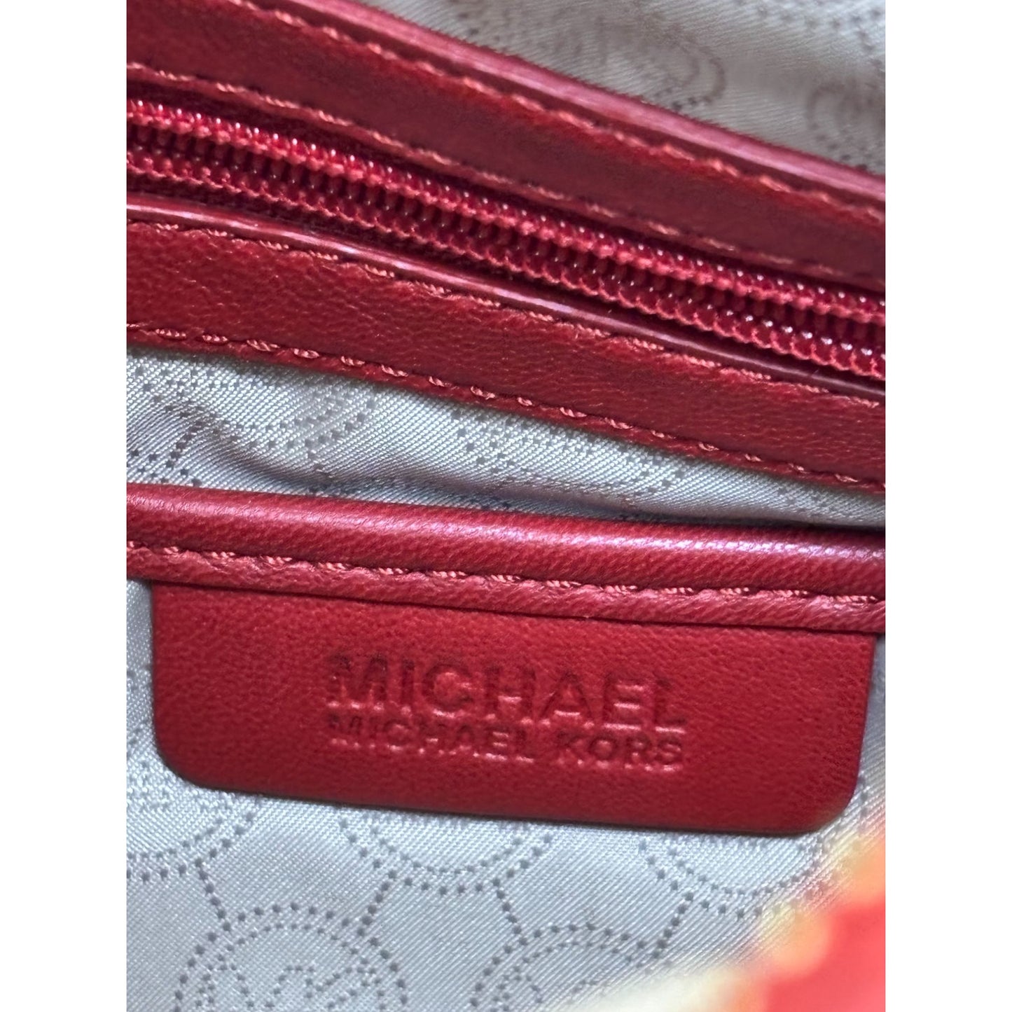 Michael Kors Red Quilted Leather Shoulder Handbag With Gold Chain Strap