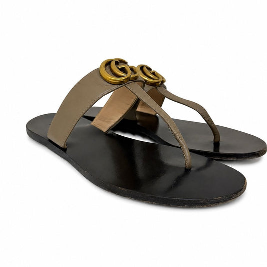Gucci Tan Leather GG Logo Sandals Size 38 EU/8 US Black Sole